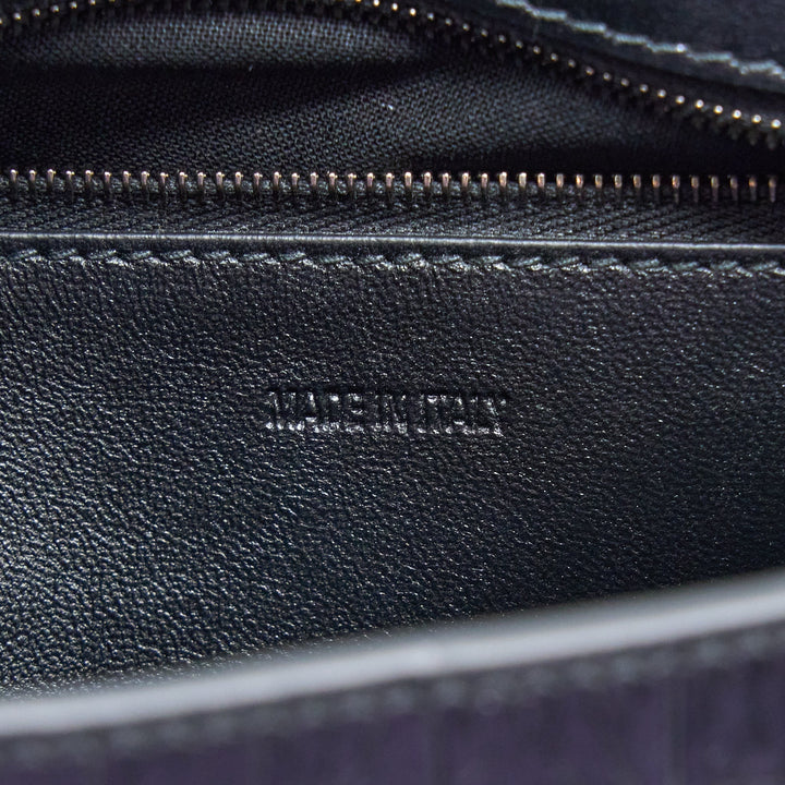 Top Quality Balenciaga Small Downtown Shoulder Bag Croc Embossed Leather Black with Black Hardware