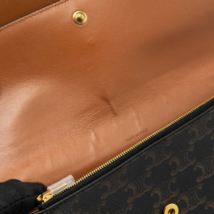 Top Quality Celine Wallet on Strap Triomphe Canvas/Smooth Lambskin Tan