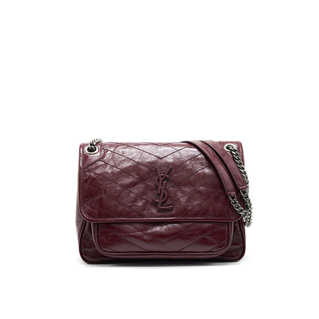 Saint Laurent Medium Niki Shinny Leather Burgundy