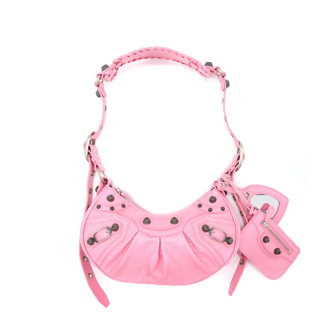 Top Quality Balenciaga Le Cagole XS Shoulder Bag Calfskin Pink Aged-Silver Hardware