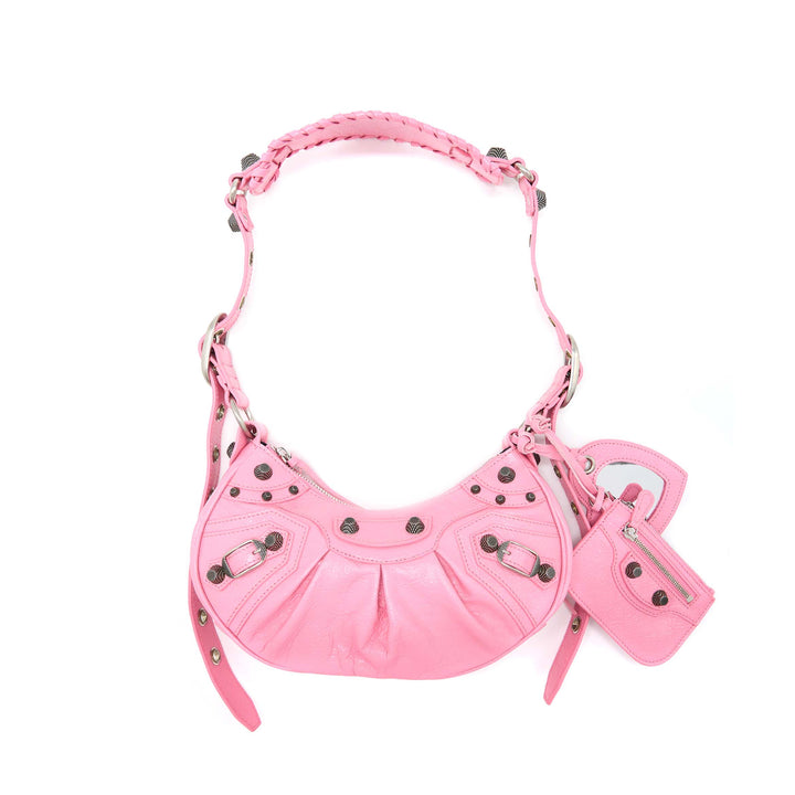 Top Quality Balenciaga Le Cagole XS Shoulder Bag Calfskin Pink Aged-Silver Hardware