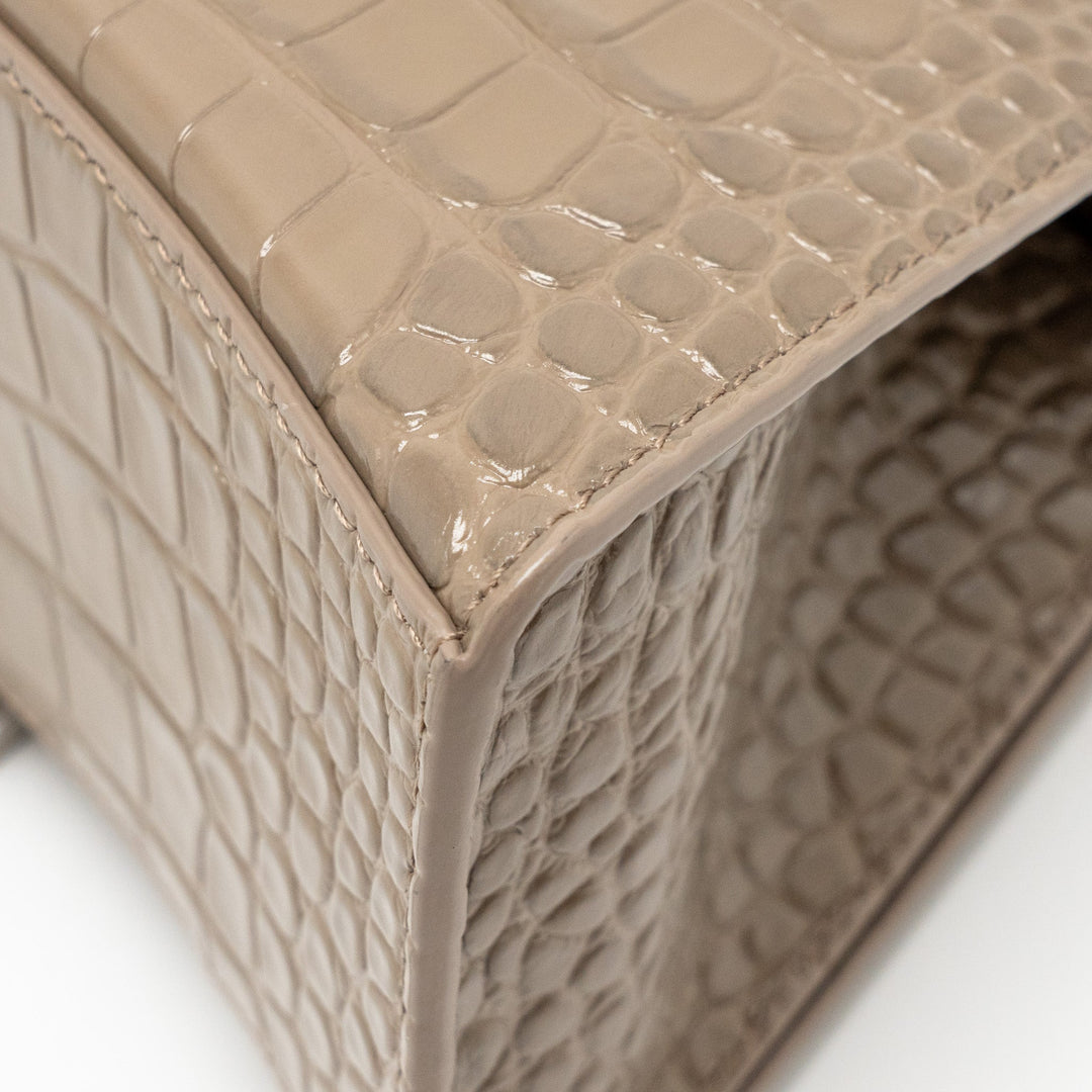 Top Quality Balenciaga Small Hourglass Bag Croc-Embossed Calfskin Dark Beige SHW