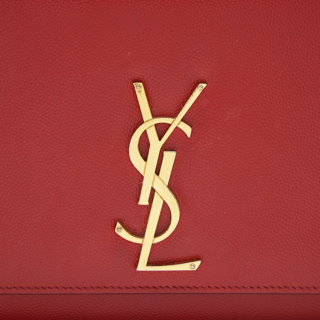 Saint Laurent /YSL Grained Calfskin Medium Kate Bag Red GHW