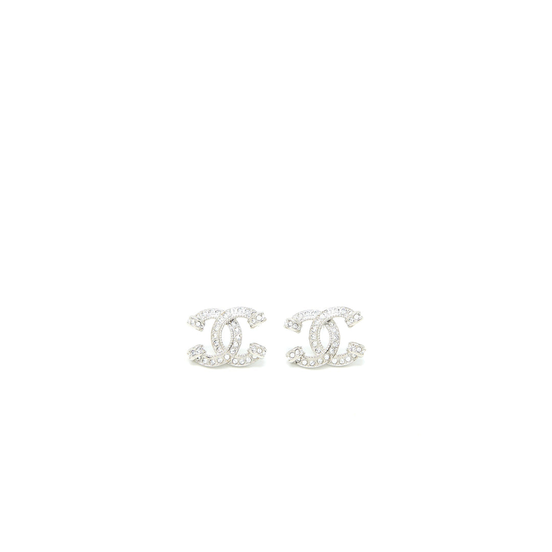 Chanel 23P CC Logo Earrings Crystal Silver Tone