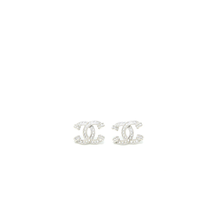 Chanel 23P CC Logo Earrings Crystal Silver Tone