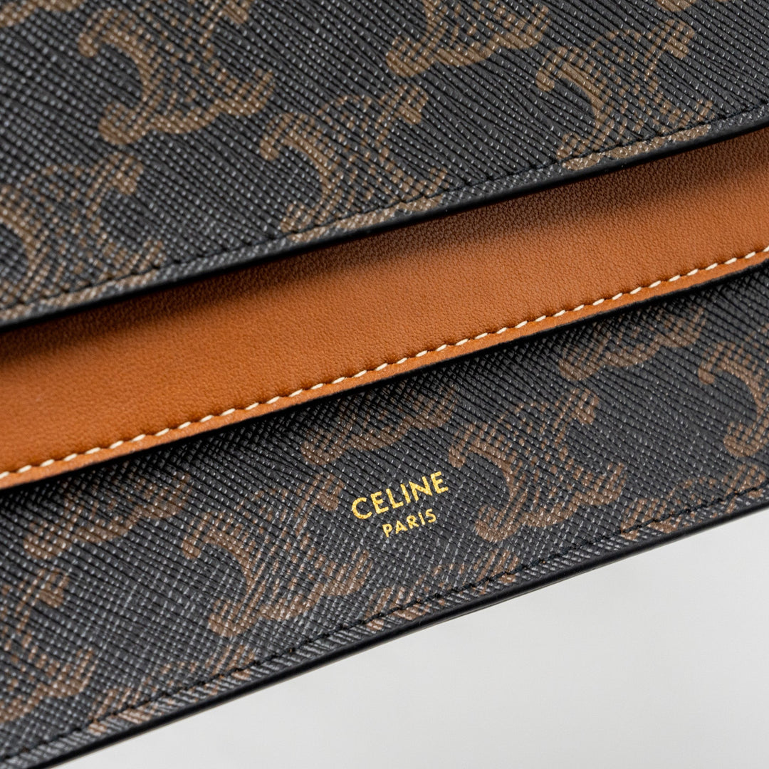 Top Quality Celine wallet on strap triomphe canvas / leather tan