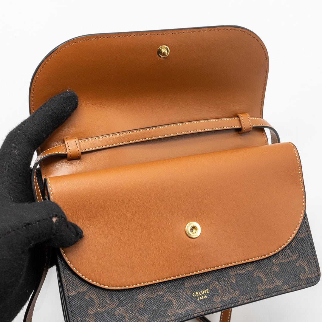 Top Quality Celine wallet on strap triomphe canvas / leather tan