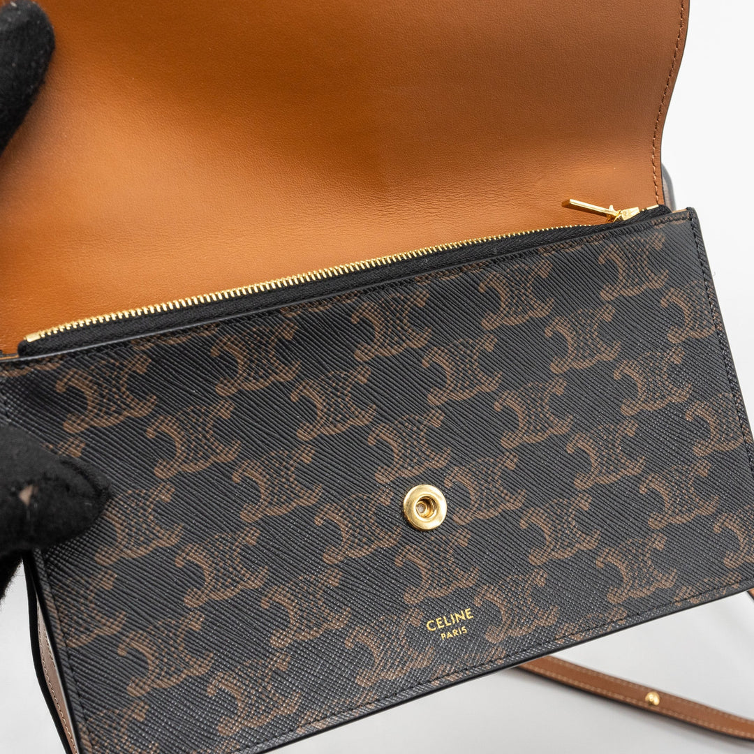 Top Quality Celine wallet on strap triomphe canvas / leather tan