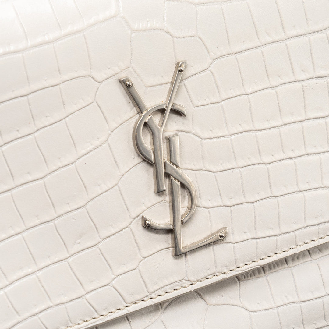 Saint Laurent/YSL Sunset Bag Crocodile embossed White SHW