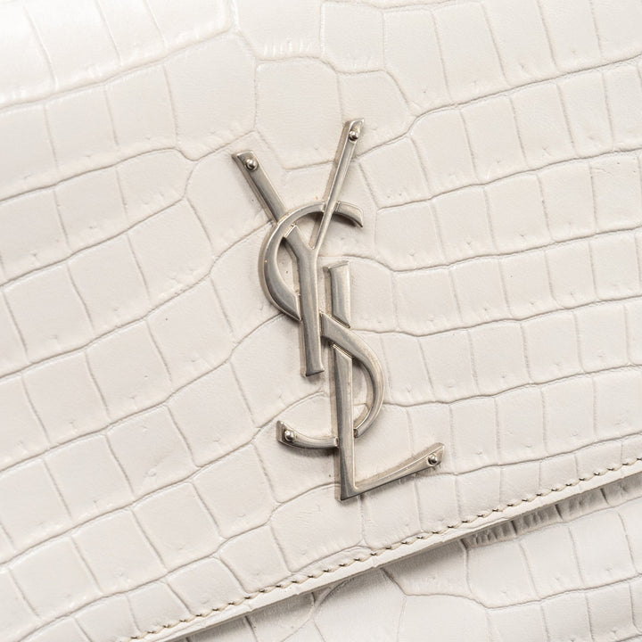 Saint Laurent/YSL Sunset Bag Crocodile embossed White SHW