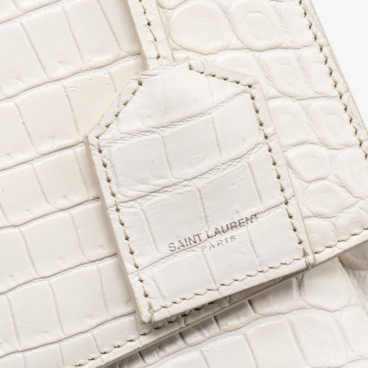 Saint Laurent/YSL Sunset Bag Crocodile embossed White SHW