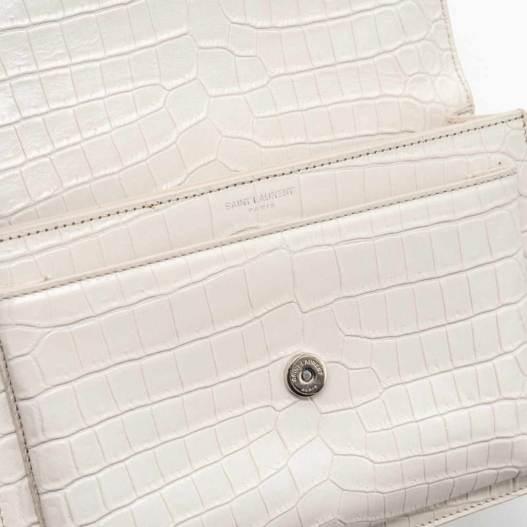 Saint Laurent/YSL Sunset Bag Crocodile embossed White SHW