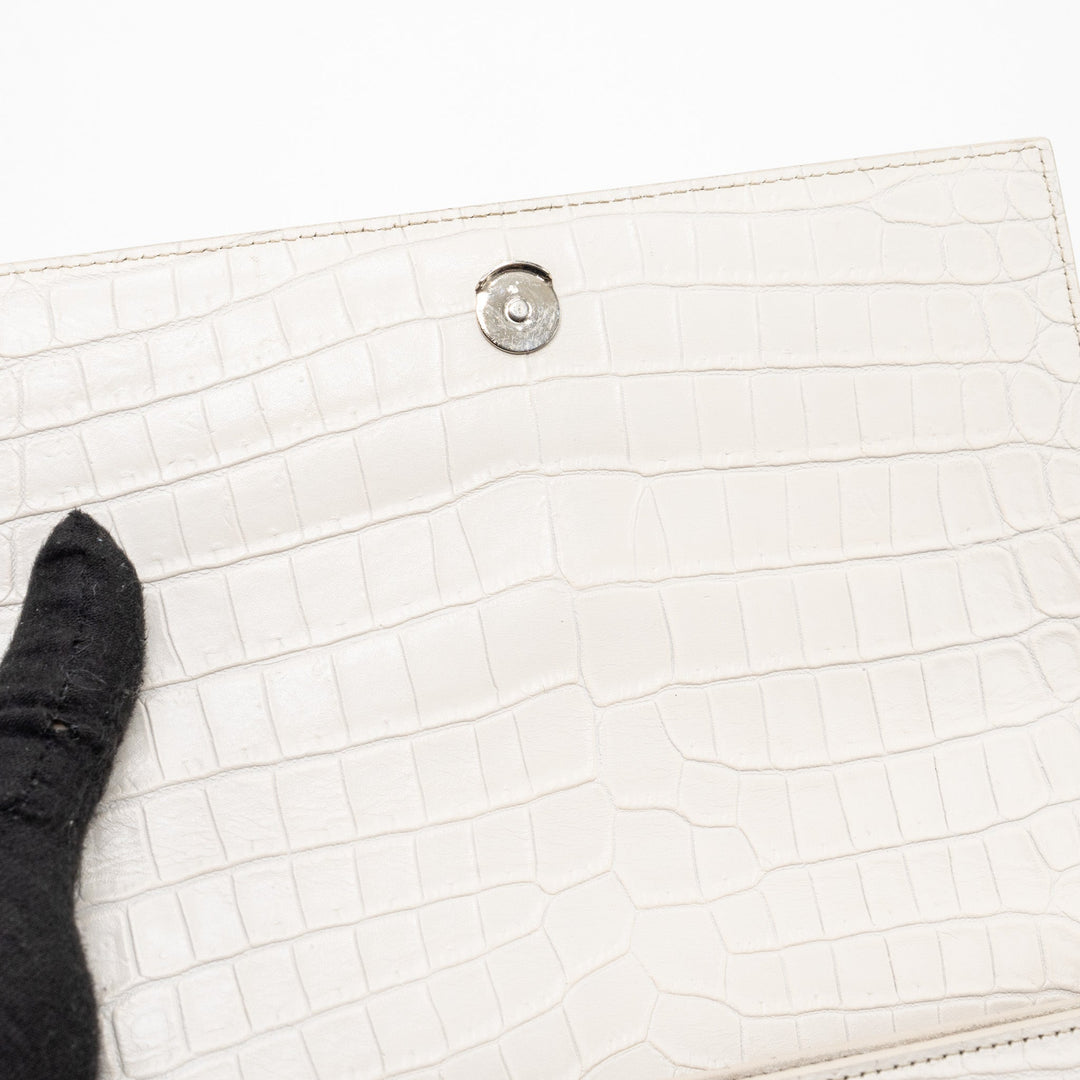 Saint Laurent/YSL Sunset Bag Crocodile embossed White SHW