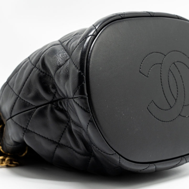 Chanel 22p Drawstring Bucket Bag Lambskin Black  (Microchip)