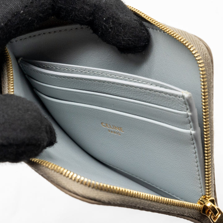 Top Quality Celine Zipped Purse with removable card holder calfskin / lambskin grey / light blue