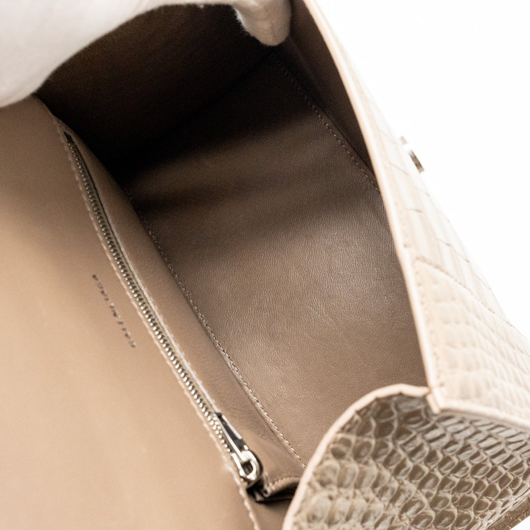 Top Quality Balenciaga Small Hourglass Bag Croc-Embossed Calfskin Dark Beige SHW