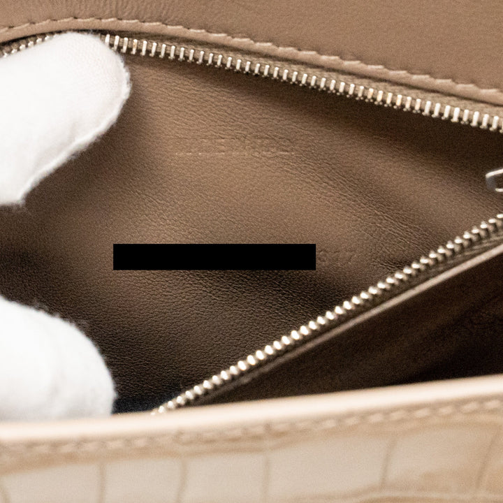 Top Quality Balenciaga Small Hourglass Bag Croc-Embossed Calfskin Dark Beige SHW
