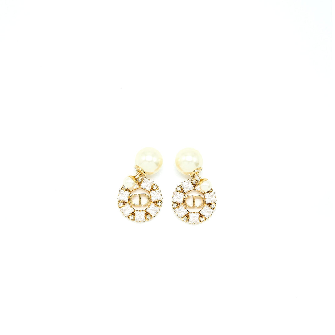 Top quality Dior CD Logo Dropped Earring Pearl/Crystal Gold Tone