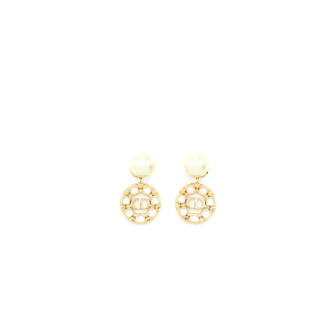 Top quality Dior CD Logo Dropped Earring Pearl/Crystal Gold Tone