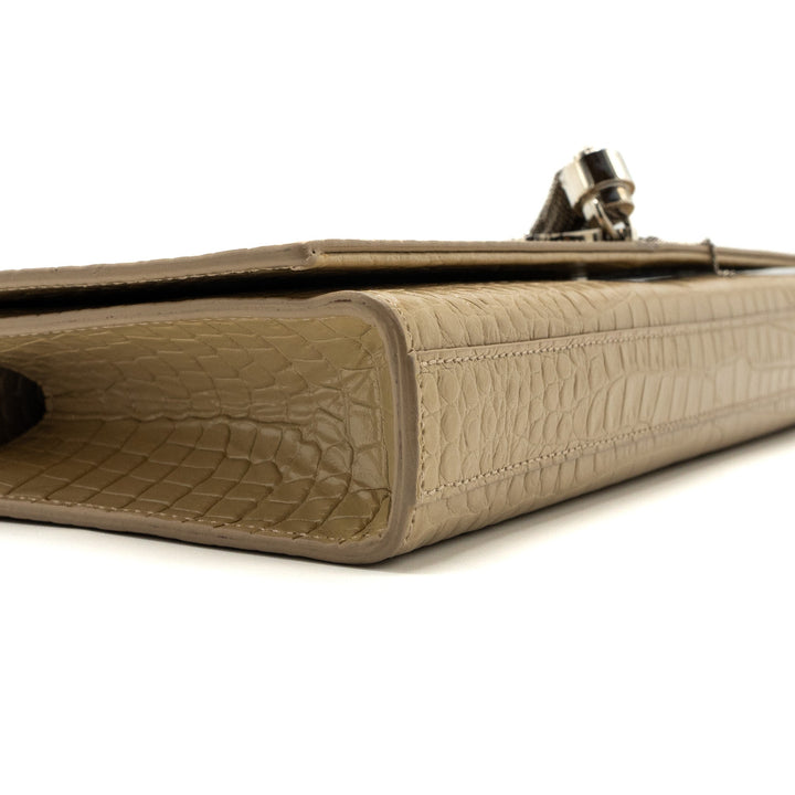 Saint Laurent Kate Clutch Croc Embossed Leather Beige SHW