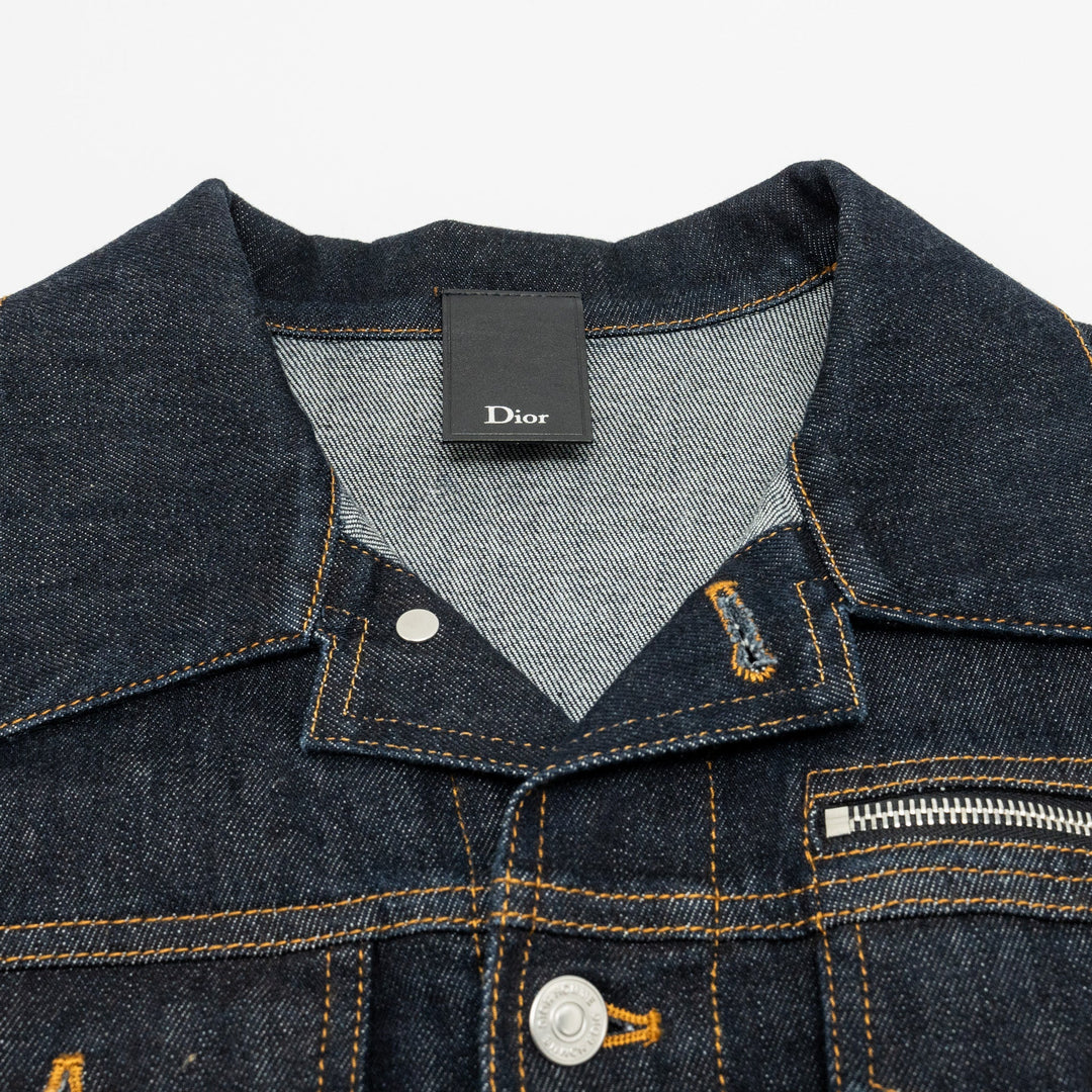 Top quality Dior HOMME Size 50 Rope Zipper Pull Pocketed Jacket Cotton Dark Indigo Blue Denim