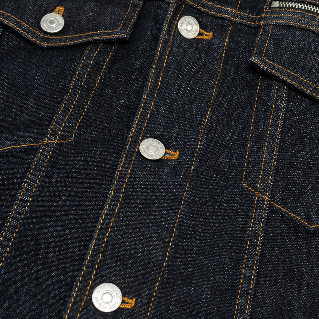 Top quality Dior HOMME Size 50 Rope Zipper Pull Pocketed Jacket Cotton Dark Indigo Blue Denim