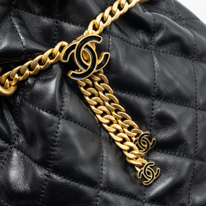 Chanel 22p Drawstring Bucket Bag Lambskin Black  (Microchip)