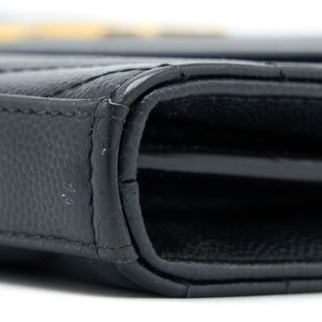 Saint Laurent/YSL Cassandra Matelasse Envelope Chain Wallet Grained Calfskin Black GHW