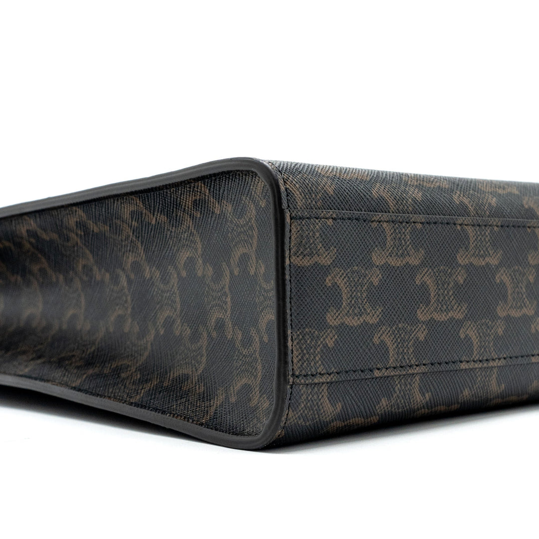 Celine Cabas Vertical in Triomphe Canvas and Calfskin tan