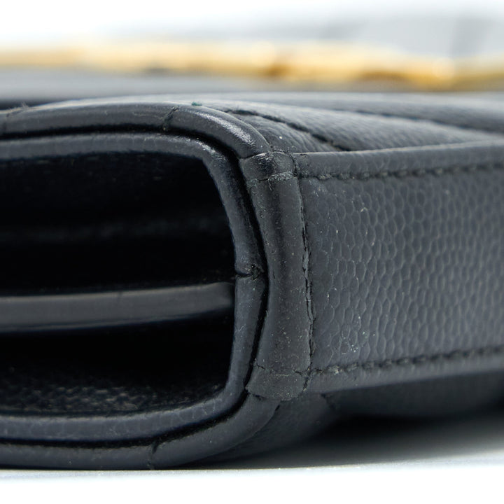 Saint Laurent/YSL Cassandra Matelasse Envelope Chain Wallet Grained Calfskin Black GHW