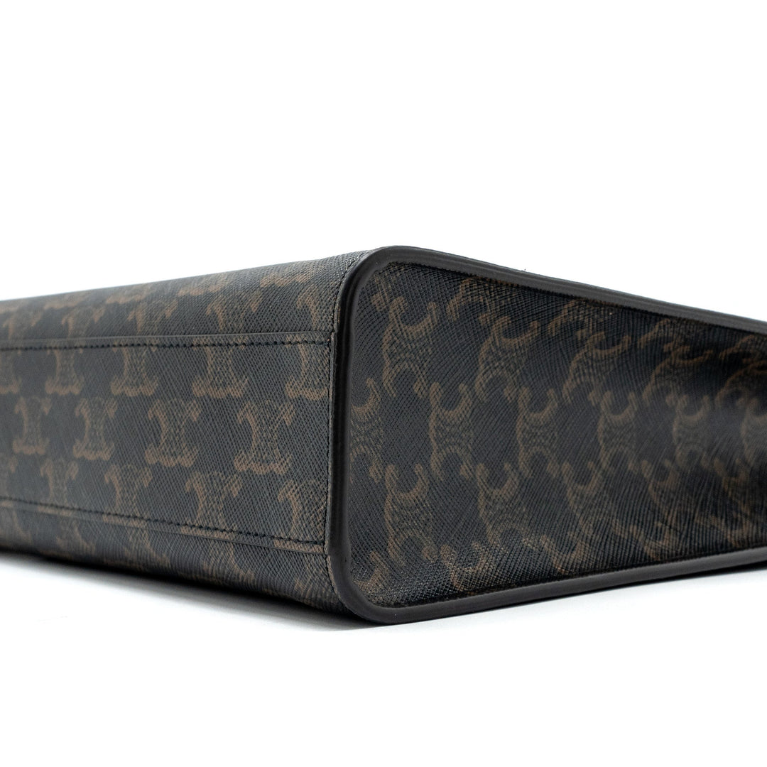 Celine Cabas Vertical in Triomphe Canvas and Calfskin tan
