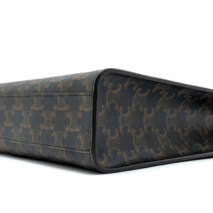 Celine Cabas Vertical in Triomphe Canvas and Calfskin tan