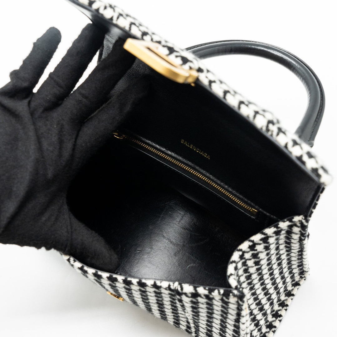 Top Quality Balenciaga Hourglass S Wool Houndstooth Black/White GHW