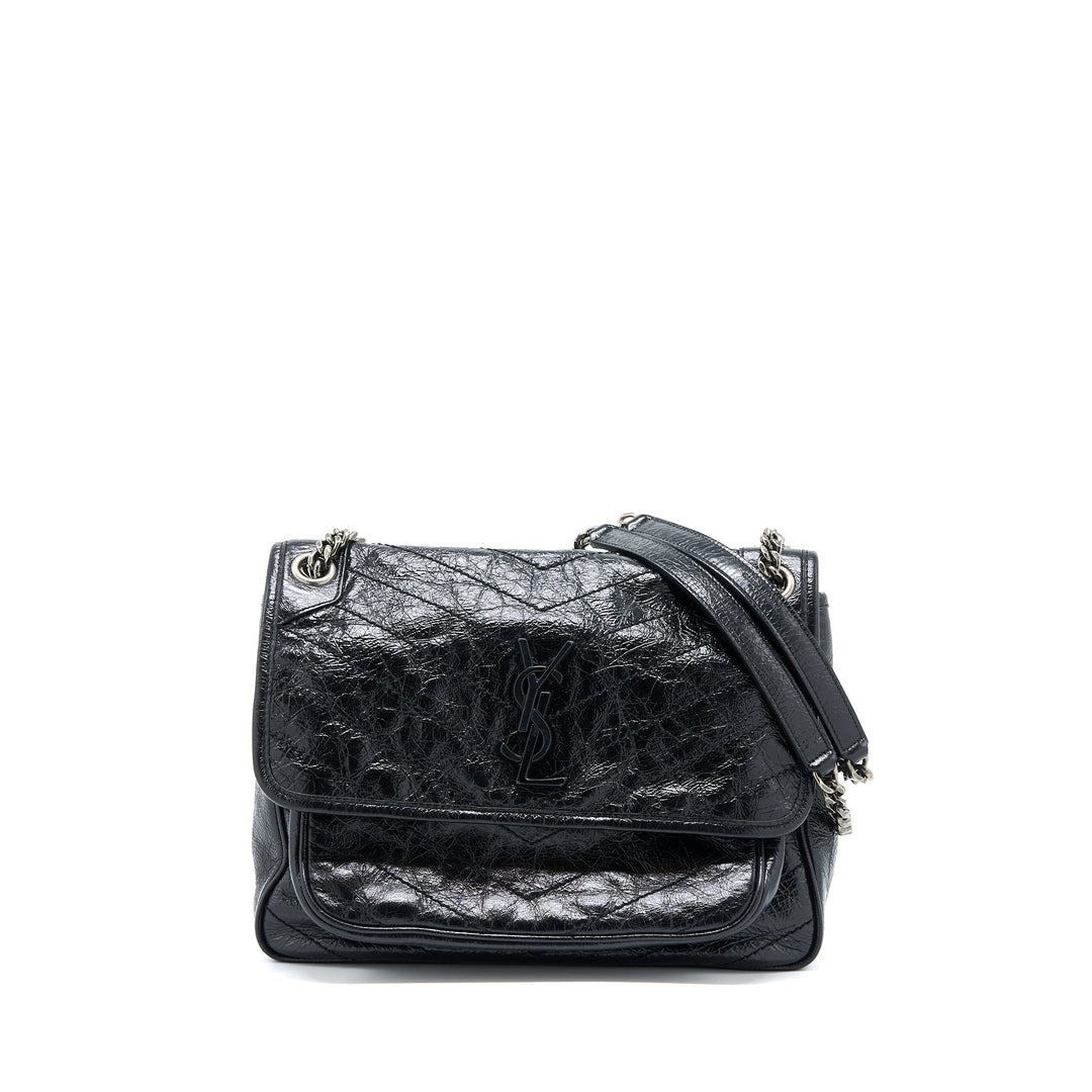 Saint Laurent Niki Aged Calfskin Black With Black And Ruthenium Hardware