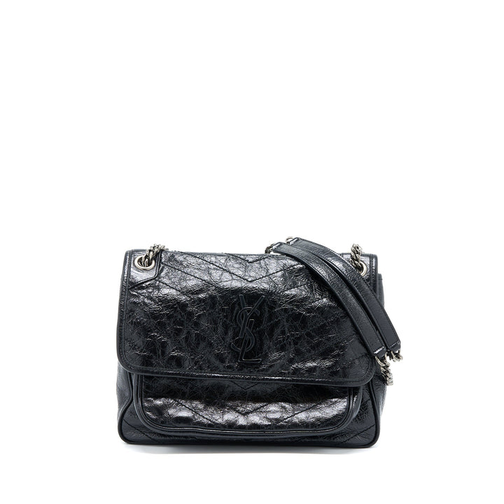 Saint Laurent Niki Aged Calfskin Black With Black And Ruthenium Hardware