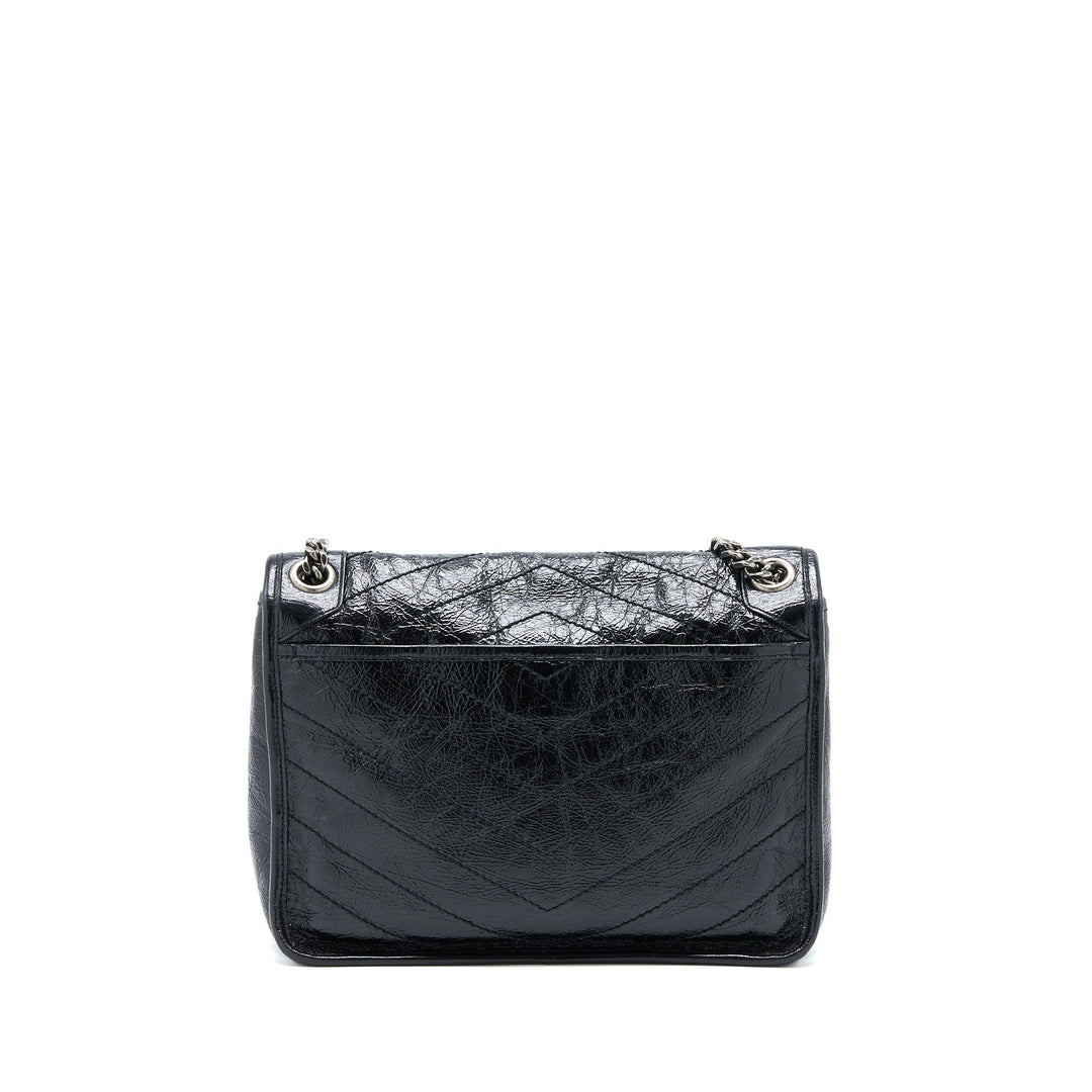 Saint Laurent Niki Aged Calfskin Black With Black And Ruthenium Hardware