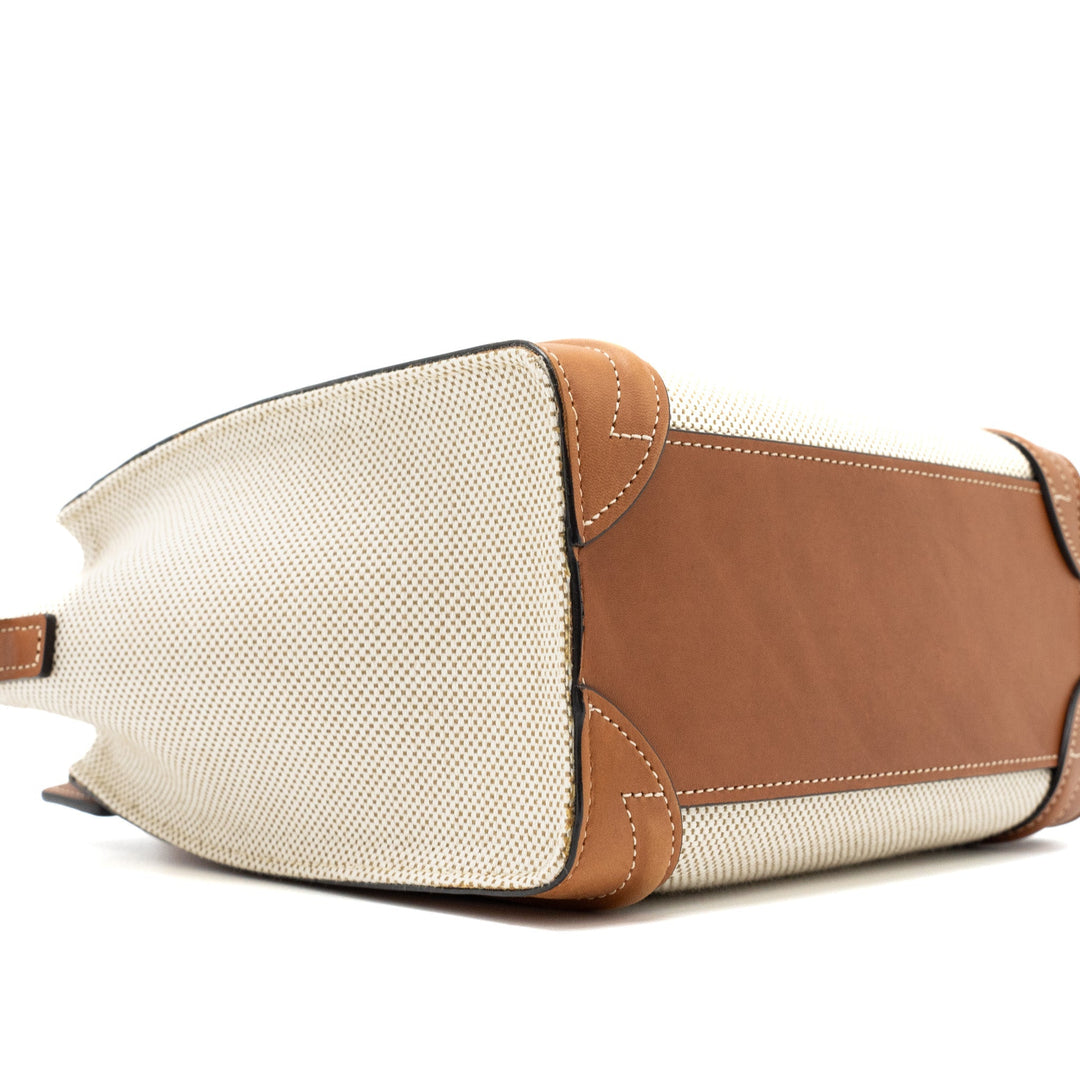 Celine Nano Luggage Bag Canvas/Leather Tan/White