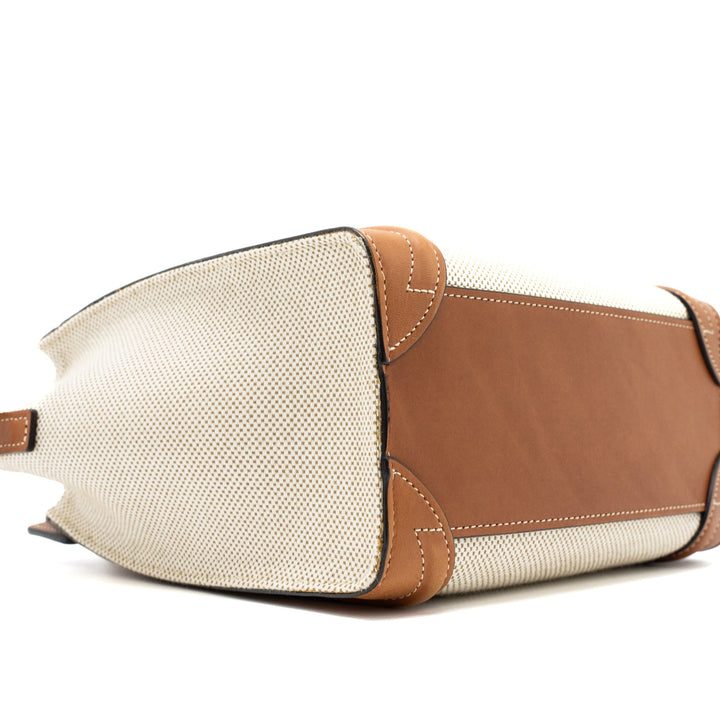 Celine Nano Luggage Bag Canvas/Leather Tan/White