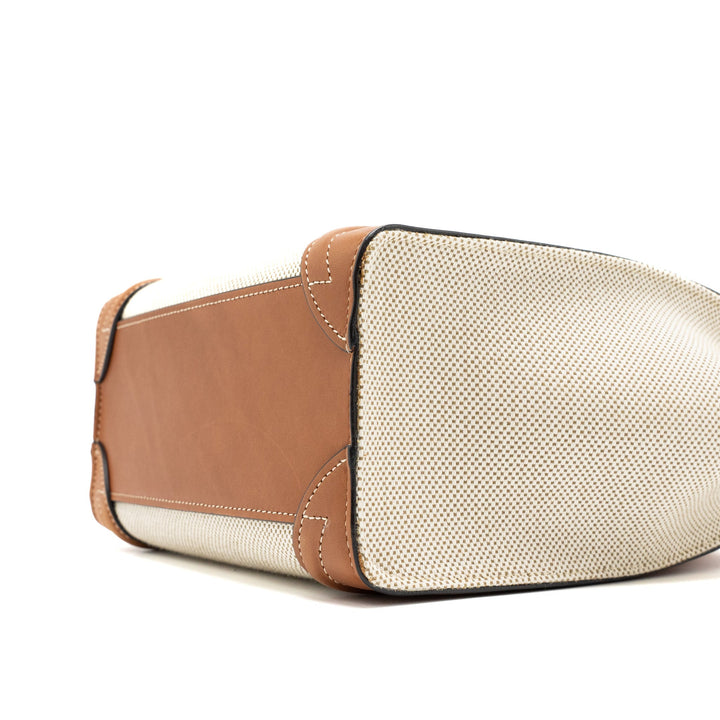 Celine Nano Luggage Bag Canvas/Leather Tan/White