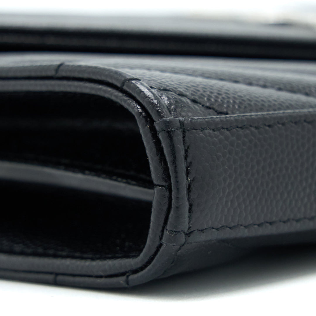 Saint Laurent/YSL Envelop Chain Wallet Grained CalfSkin Black SHW