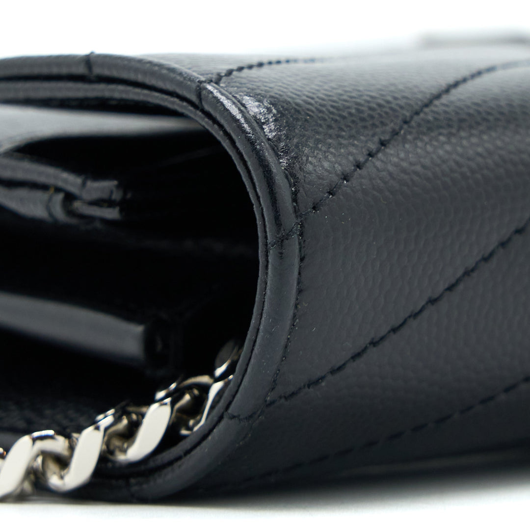 Saint Laurent/YSL Envelop Chain Wallet Grained CalfSkin Black SHW
