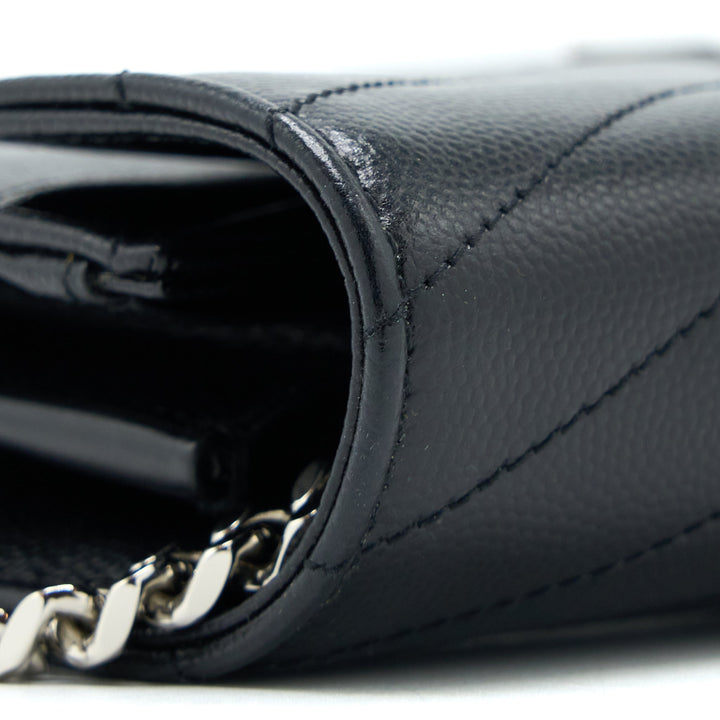 Saint Laurent/YSL Envelop Chain Wallet Grained CalfSkin Black SHW