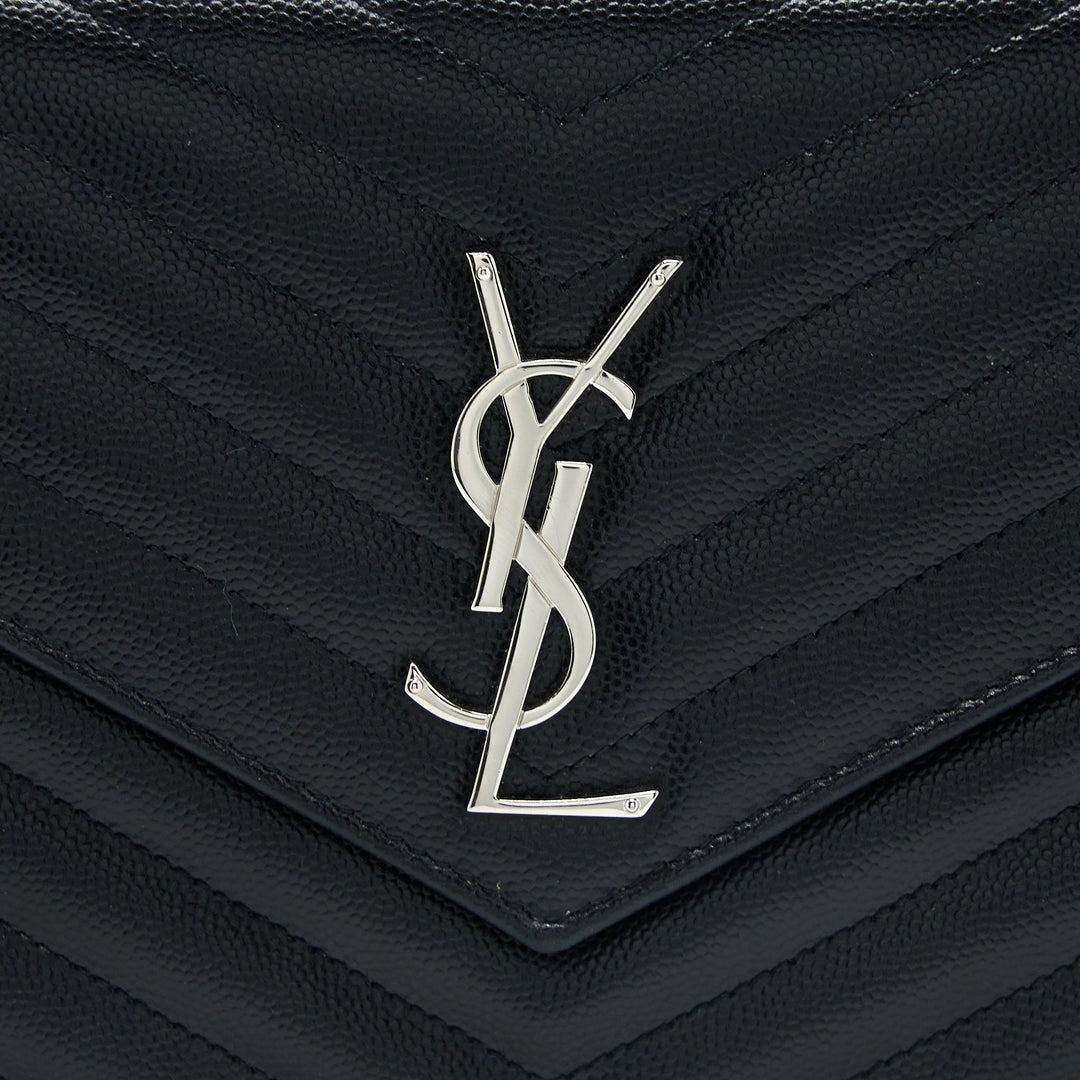 Saint Laurent/YSL Envelop Chain Wallet Grained CalfSkin Black SHW