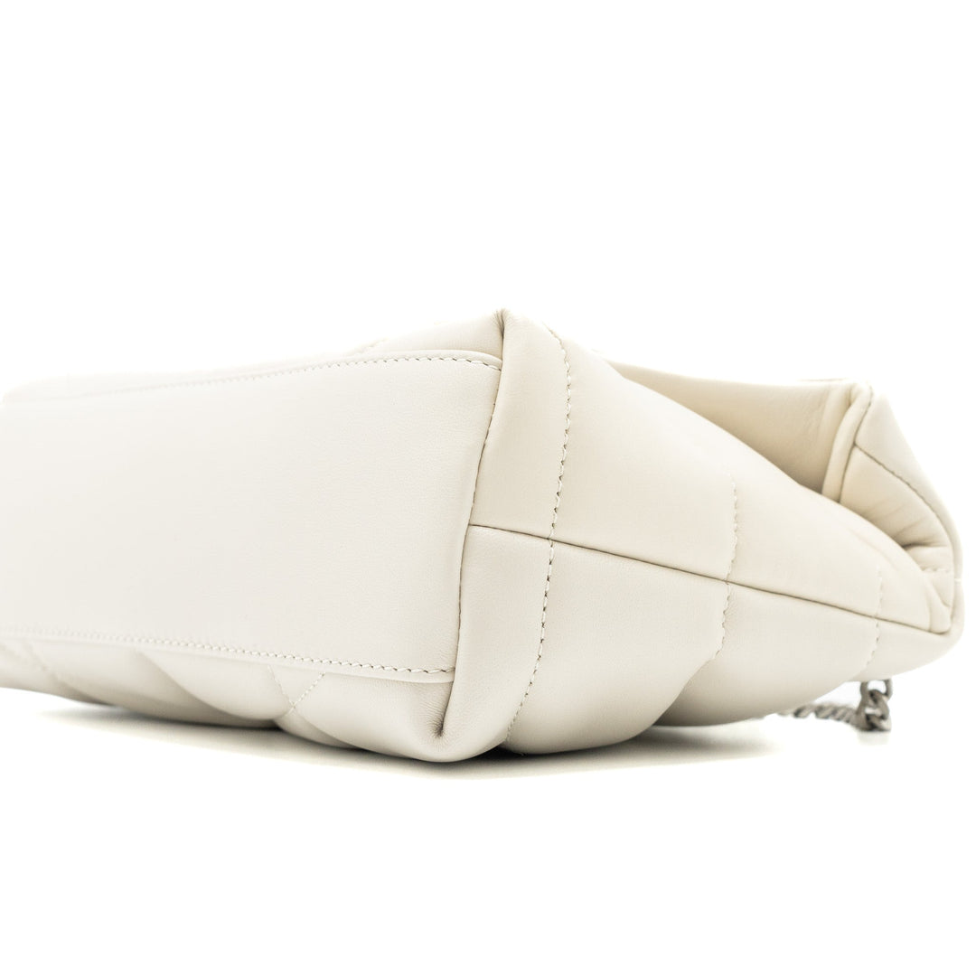 Saint Laurent Small Loulou Puffer Shoulder Bag Lambskin Blanc Vintage Ruthenium Hardware
