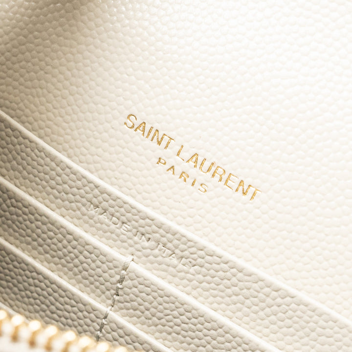 Saint Laurent envelope chain wallet grained calfskin cream soft GHW