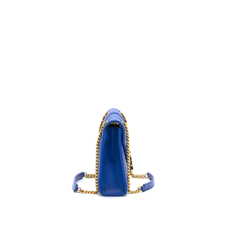 Saint Laurent / YSL Chevron Monogram Flap Bag Blue GHW