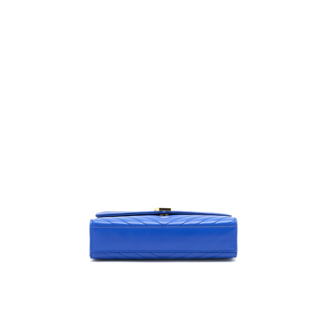 Saint Laurent / YSL Chevron Monogram Flap Bag Blue GHW