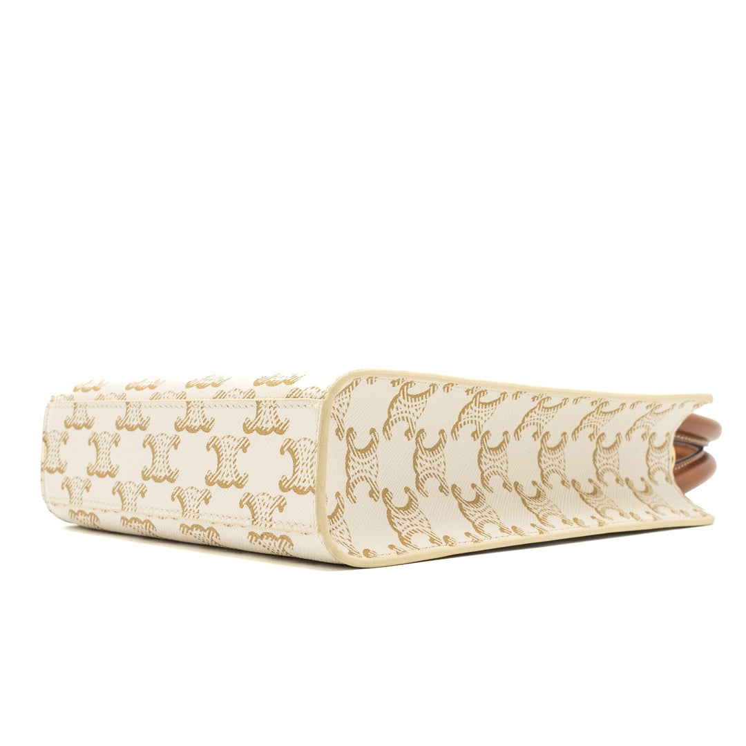 Celine Mini Vertical Cabas in Triomphe Canvas/Calfskin White