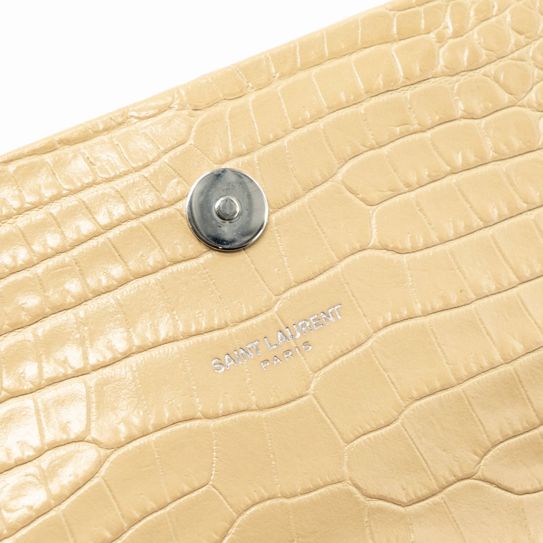 Saint Laurent Kate Clutch Croc Embossed Leather Beige SHW