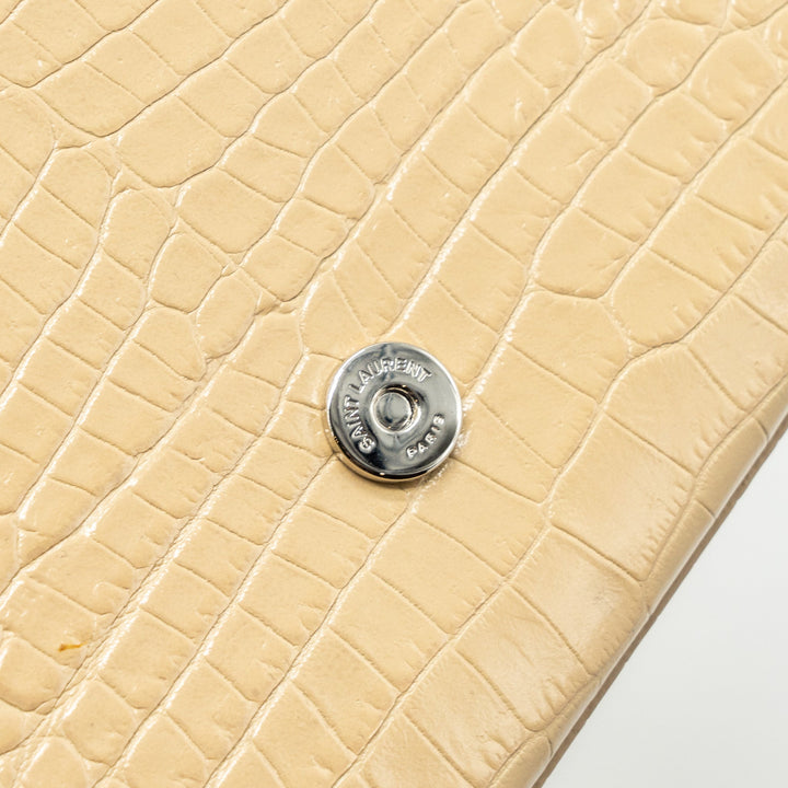 Saint Laurent Kate Clutch Croc Embossed Leather Beige SHW